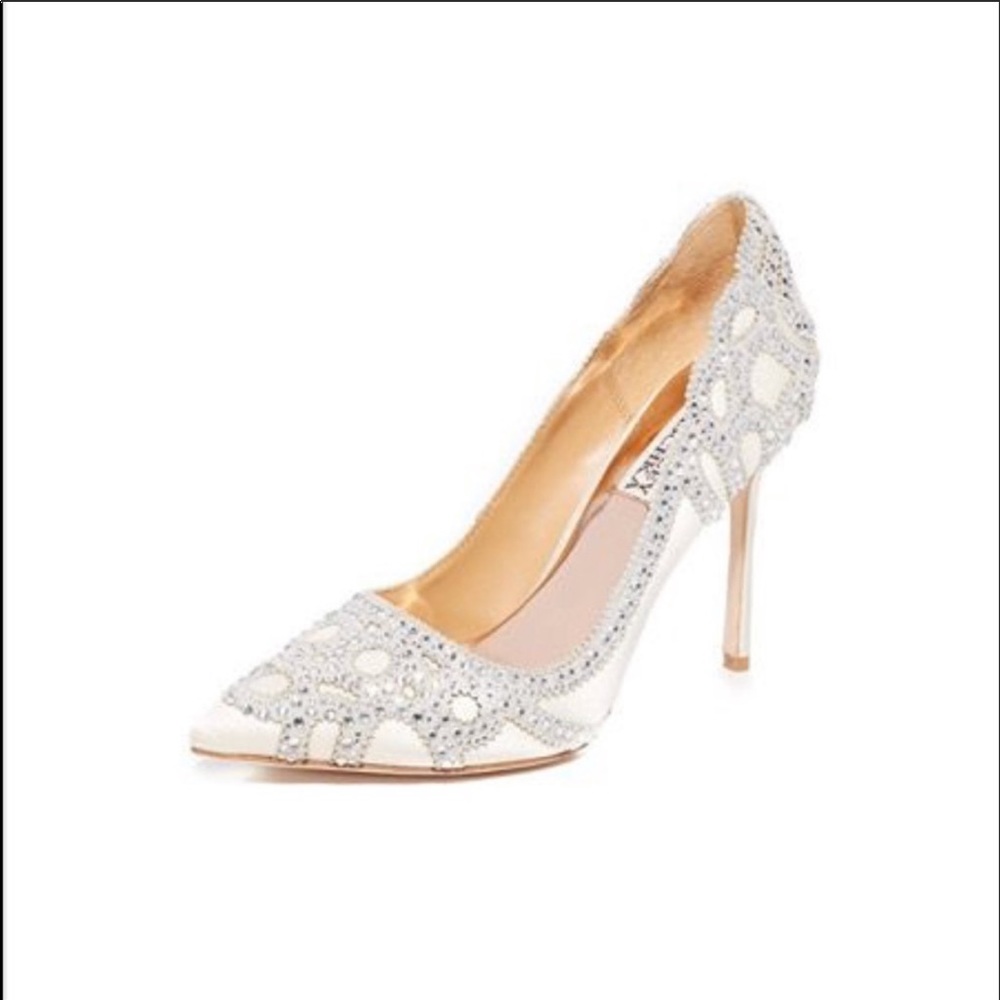Badgley Mischka white sparkly pumps heels